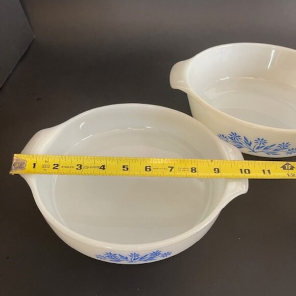 Set of 2 Anchor Hocking Fire King Milk Glass Casserole Dishes, Blue Floral - Picture 8 of 13